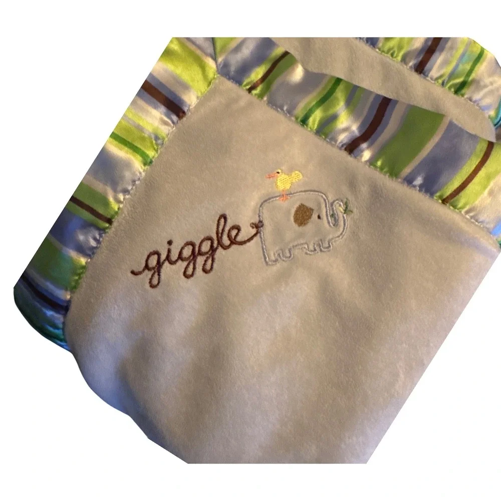 Just One Year Carters Baby Blanket Blue Elephant Giggle Satin Trim Sherpa 49411J